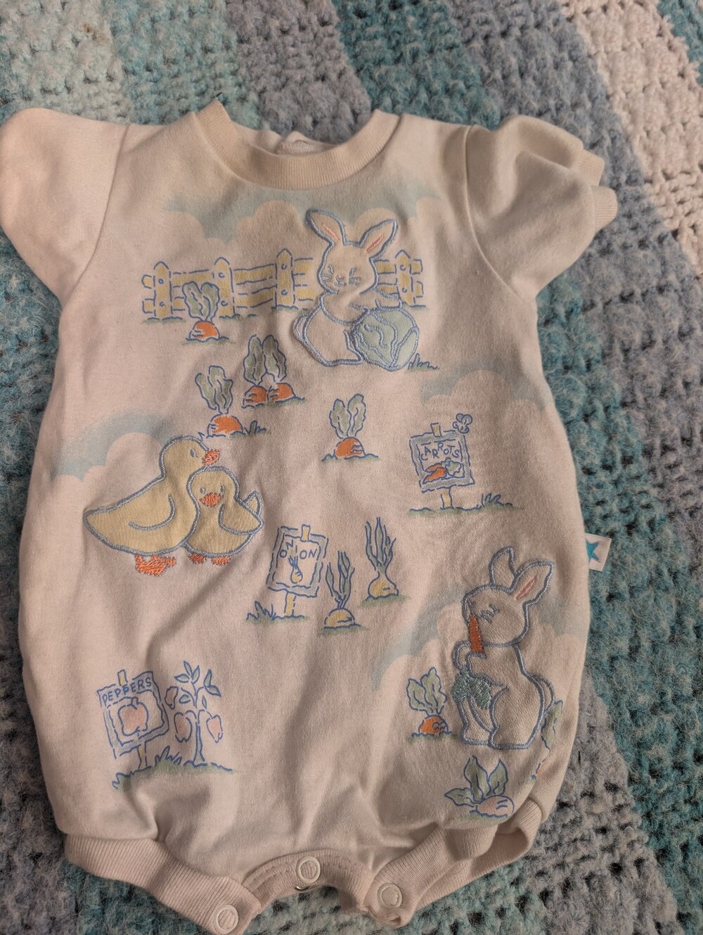 vintage Little Me  Cream Bunny & Duck Garden One-Piece for Baby Girl Or Boy